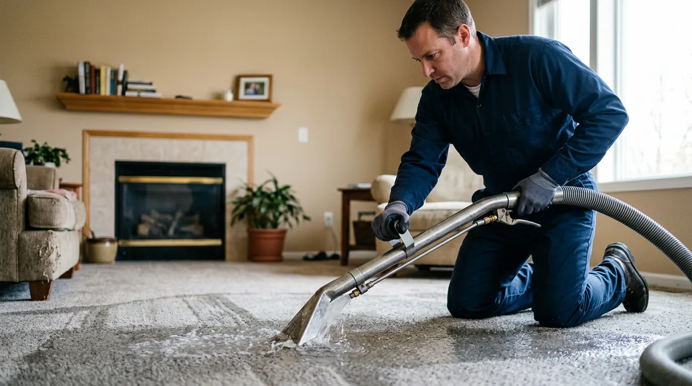 Water damage restoration technician working near Plainfield, MA